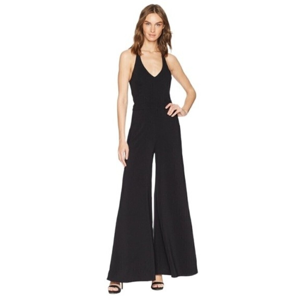Likely Jumpsuit Womens Size 0 Black Wide Flare Leg Formal Elegant Casual V-Neck - Picture 1 of 6